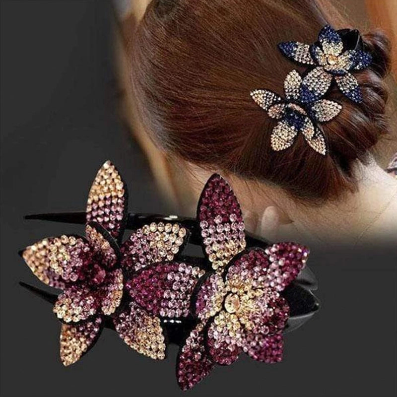 Rhinestone Double Flower Hair Clip