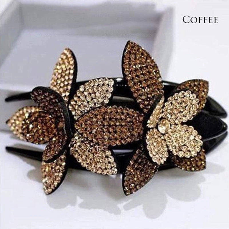 Rhinestone Double Flower Hair Clip